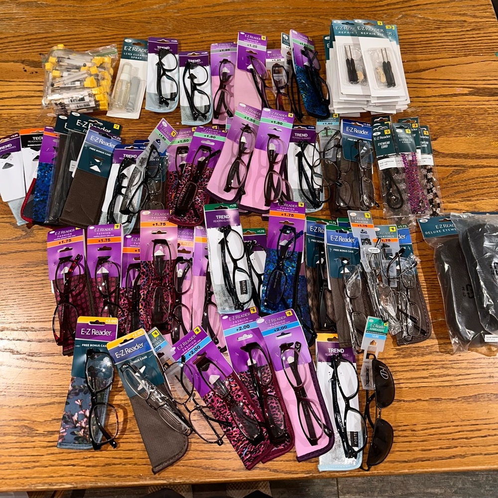 Various Readers 1.25-2.00, eyeglasses repair kits & cases